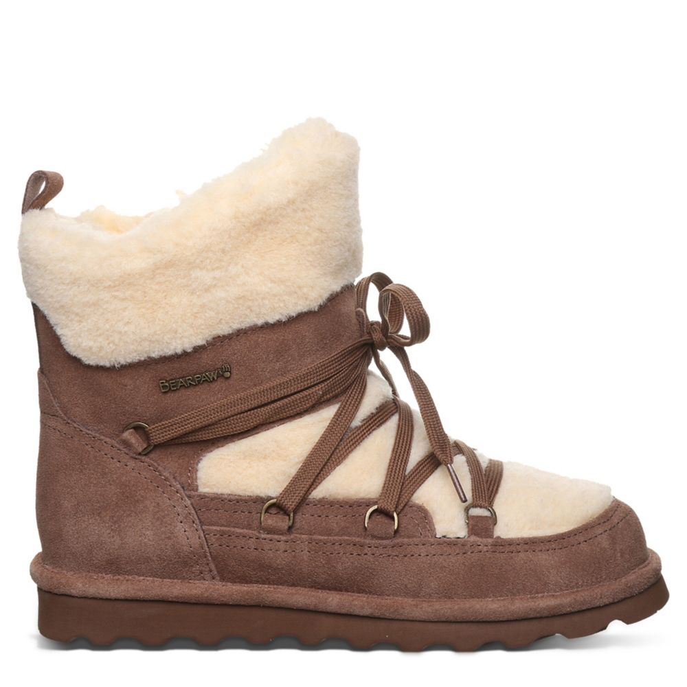 Bearpaw Womens Anastacia Lace Up Water Resistant Fur Boot