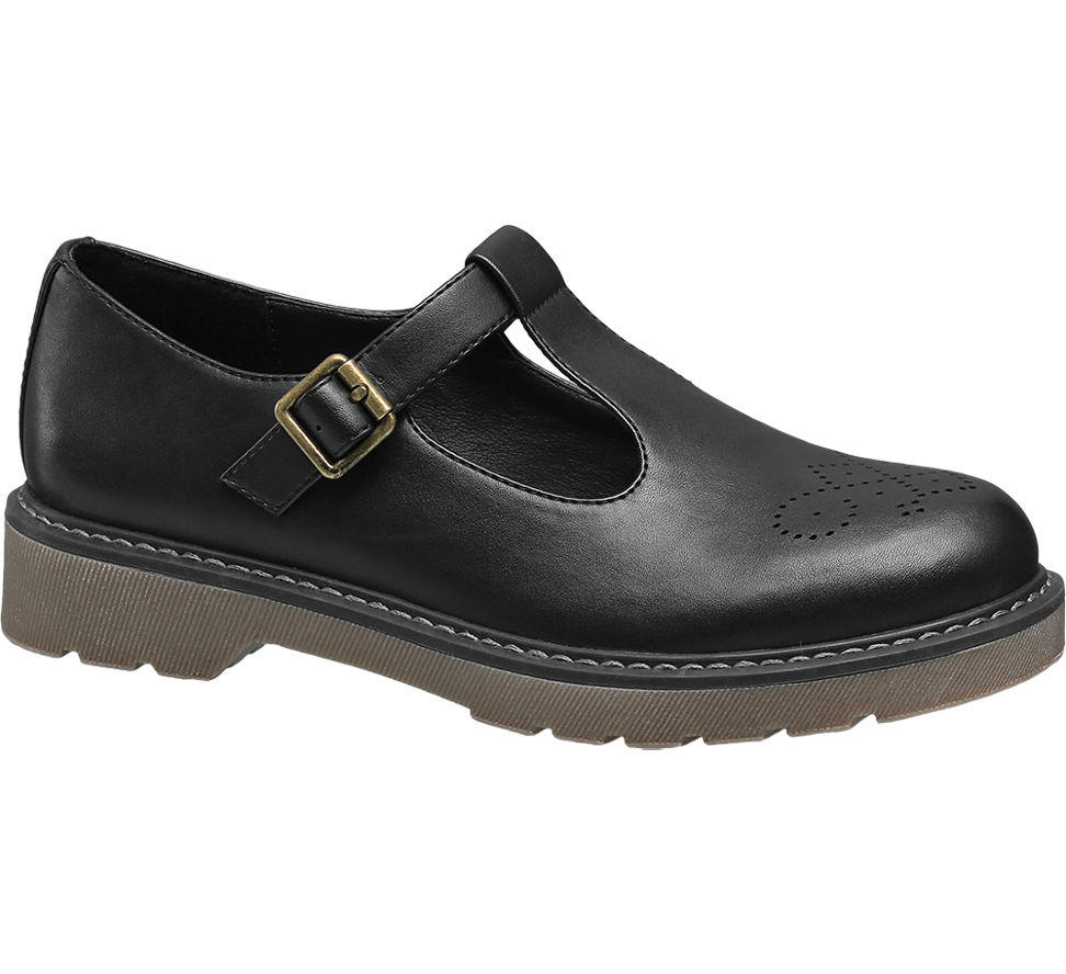 Graceland Ladies Chunky T-Bar Shoes Black | Deichmann