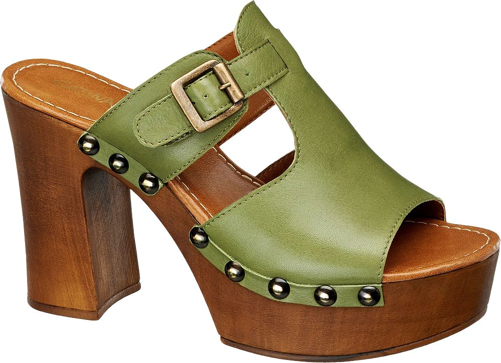 Catwalk YeÅil Deri Platform Topuklu Terlik
