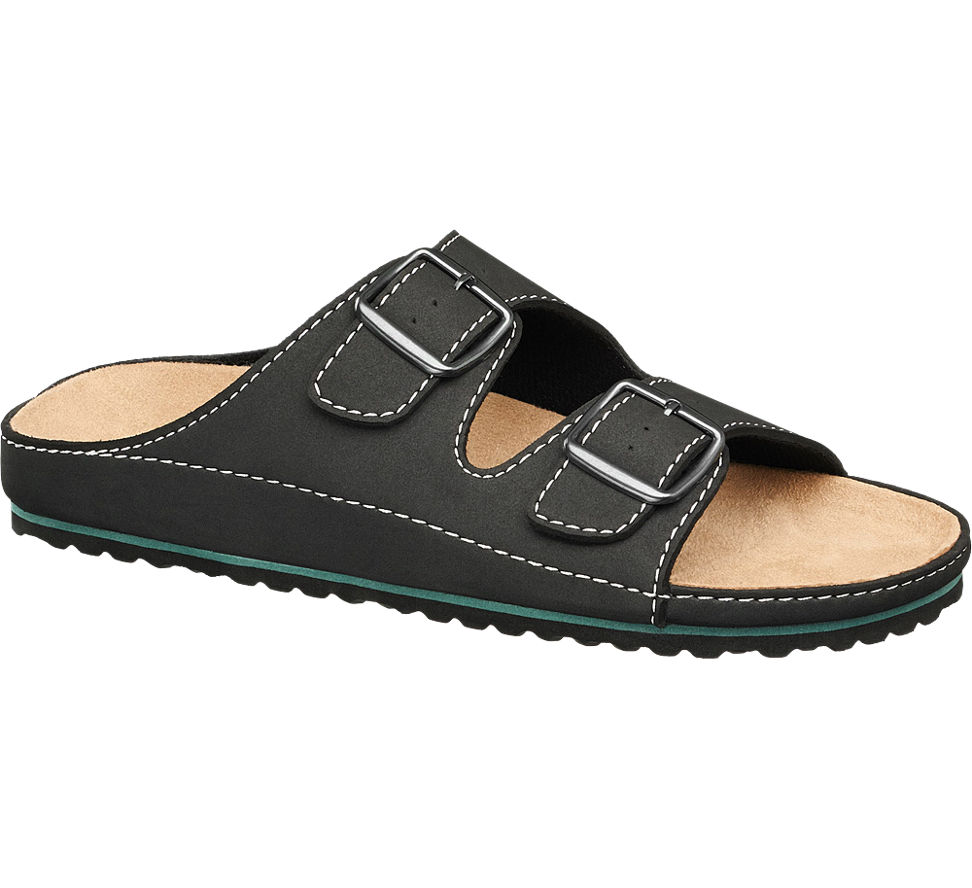 Deichmann Blue Fin men Twin Buckle Footbed Sandal black New eBay