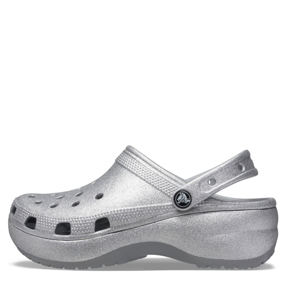 silver platform crocs