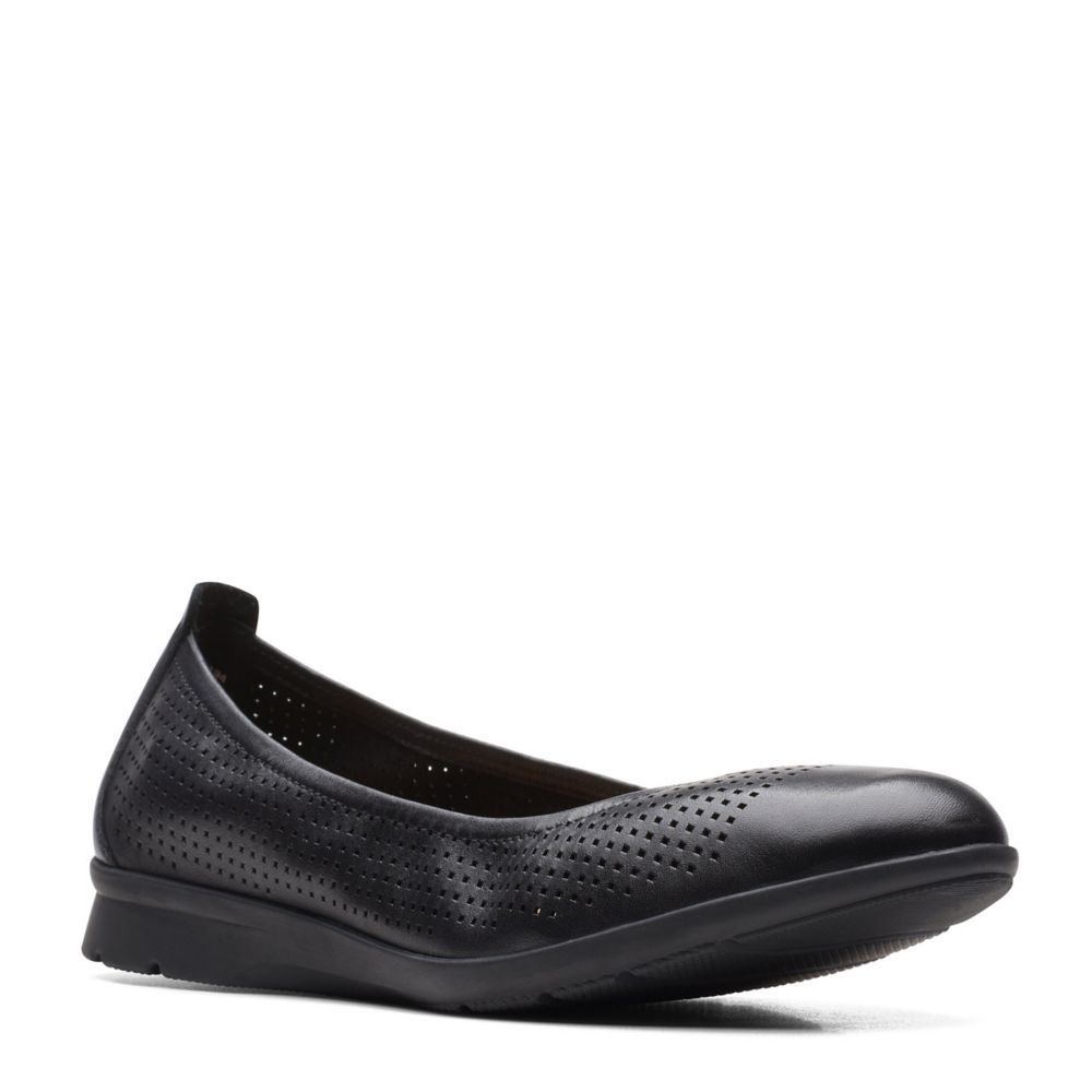 clarks black flat work shoes