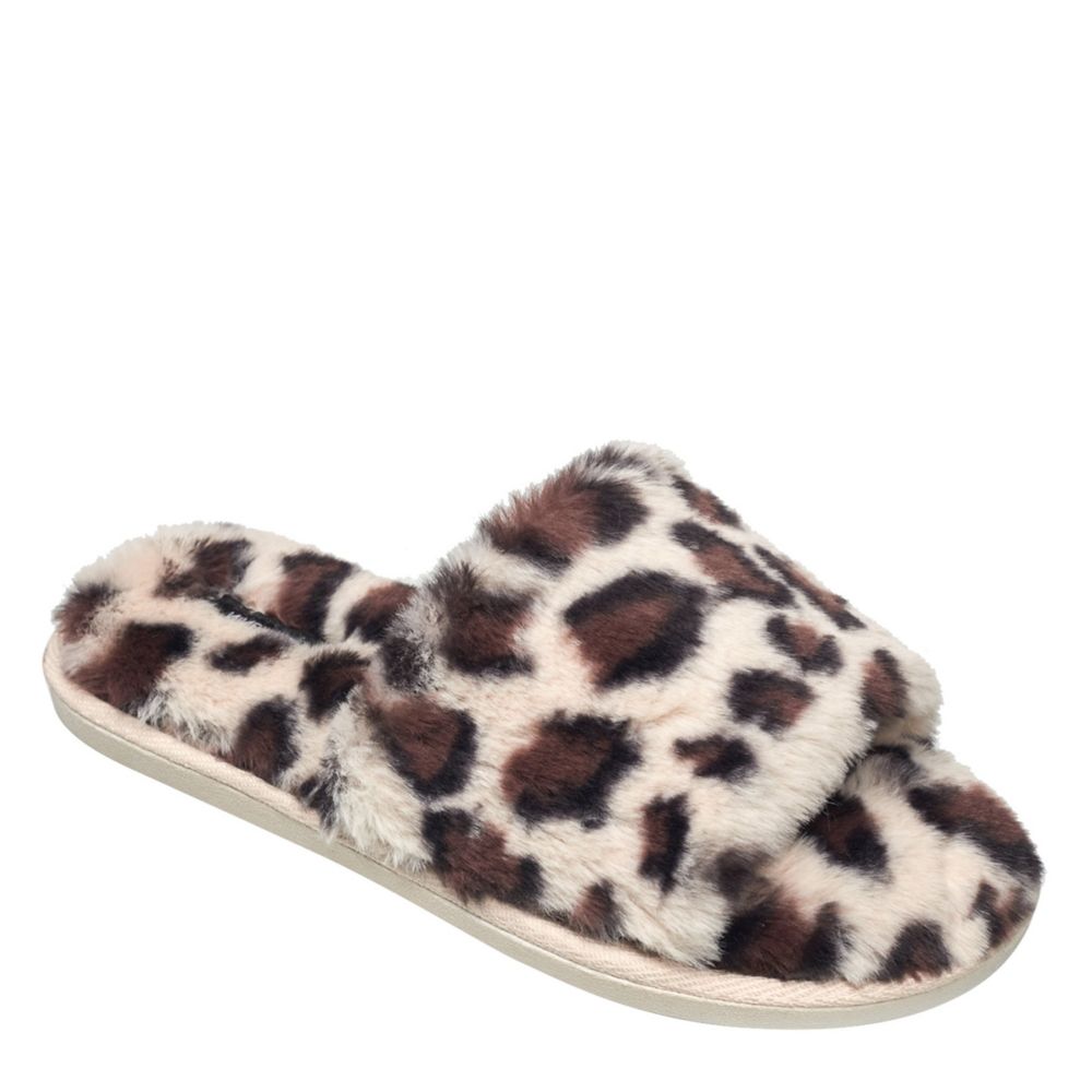 Leopard Nine West Womens Faux Fur Slide Slipper | Slippers | Rack Room Shoes
