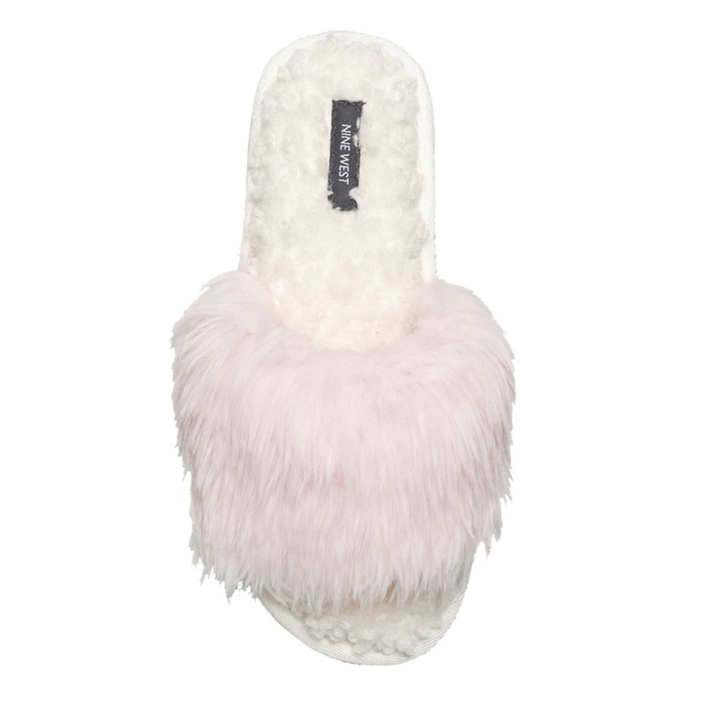 Pink Nine West Womens Faux Fur Slide Slipper, Slippers