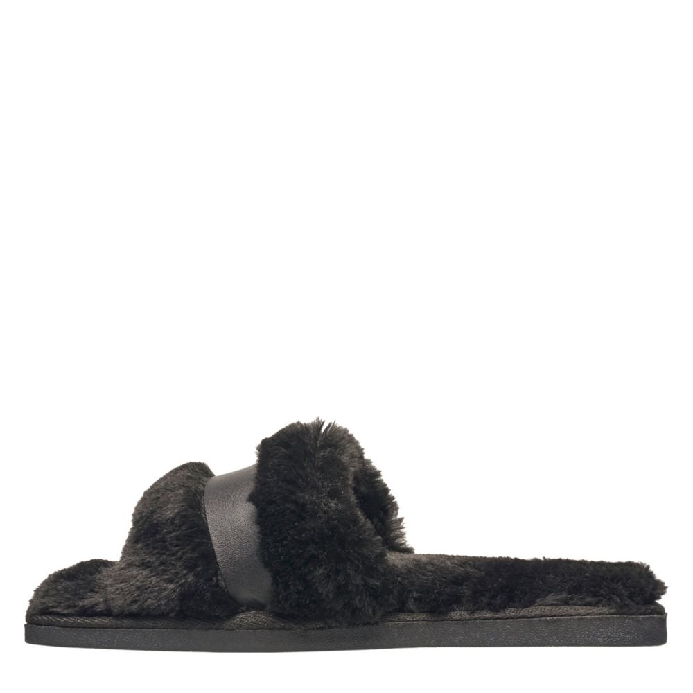 Black Nine West Womens Faux Fur Slide Slipper, Slippers