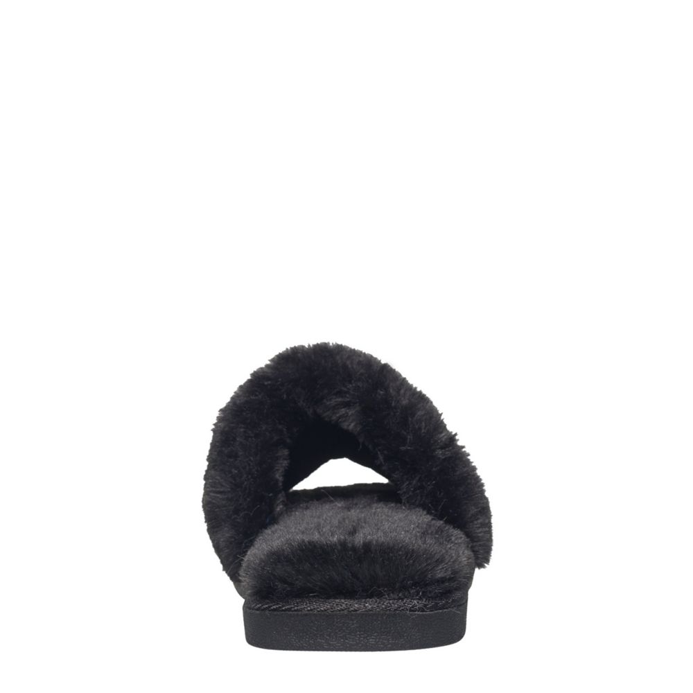 Black Nine West Womens Faux Fur Slide Slipper, Slippers