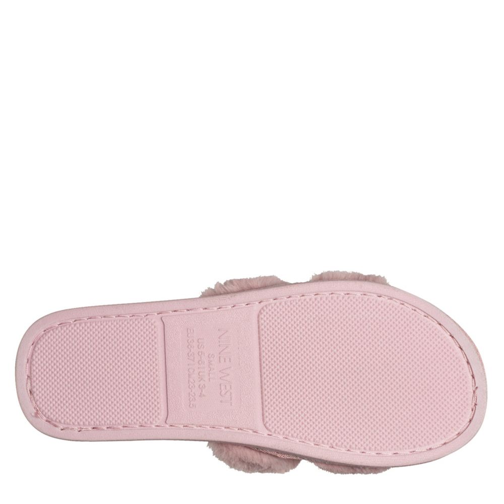 Pink Nine West Womens Faux Fur Slide Slipper, Slippers