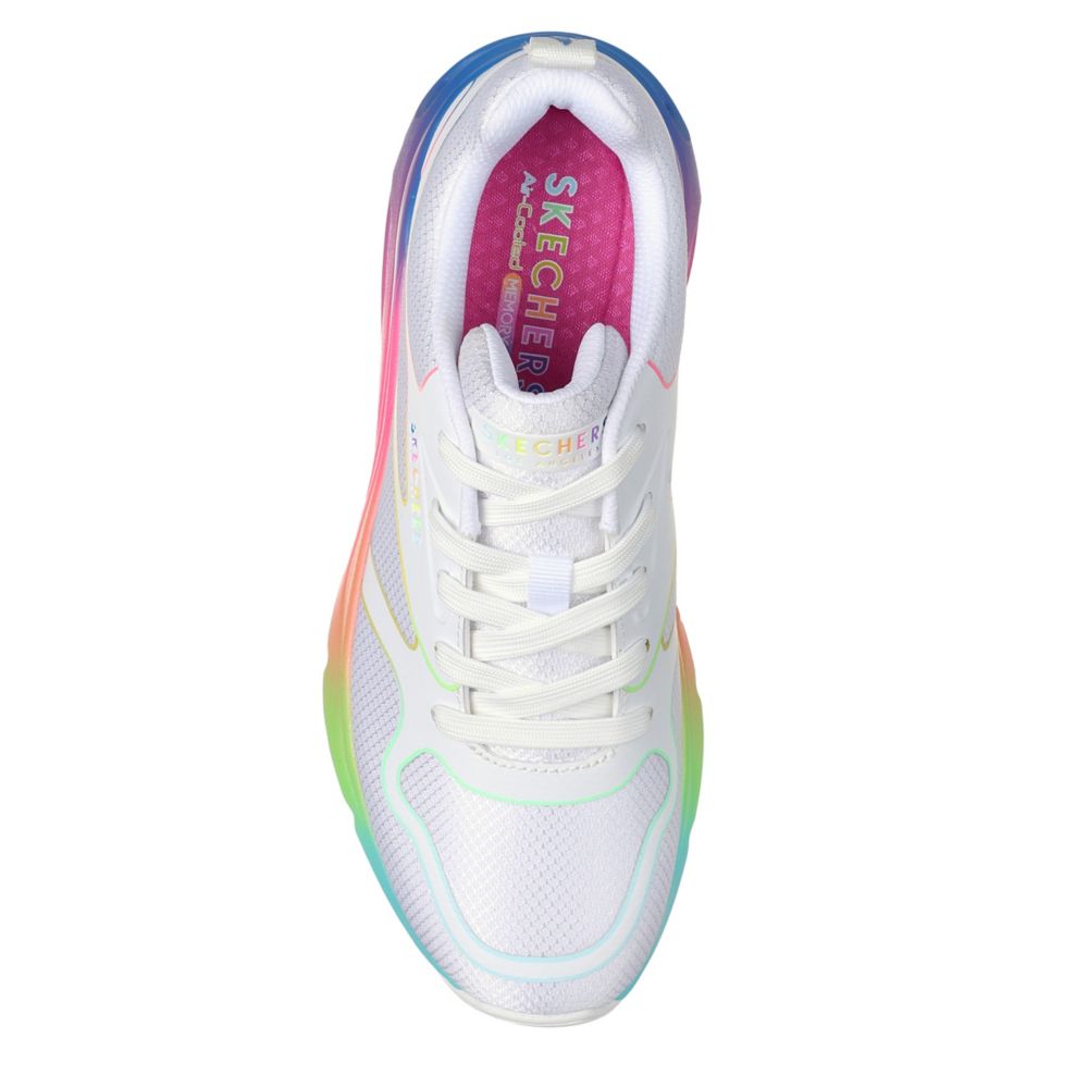 SKECHERS WOMENS TRES AIR UNO RAINBOW ROADS SNEAKER - WHITE