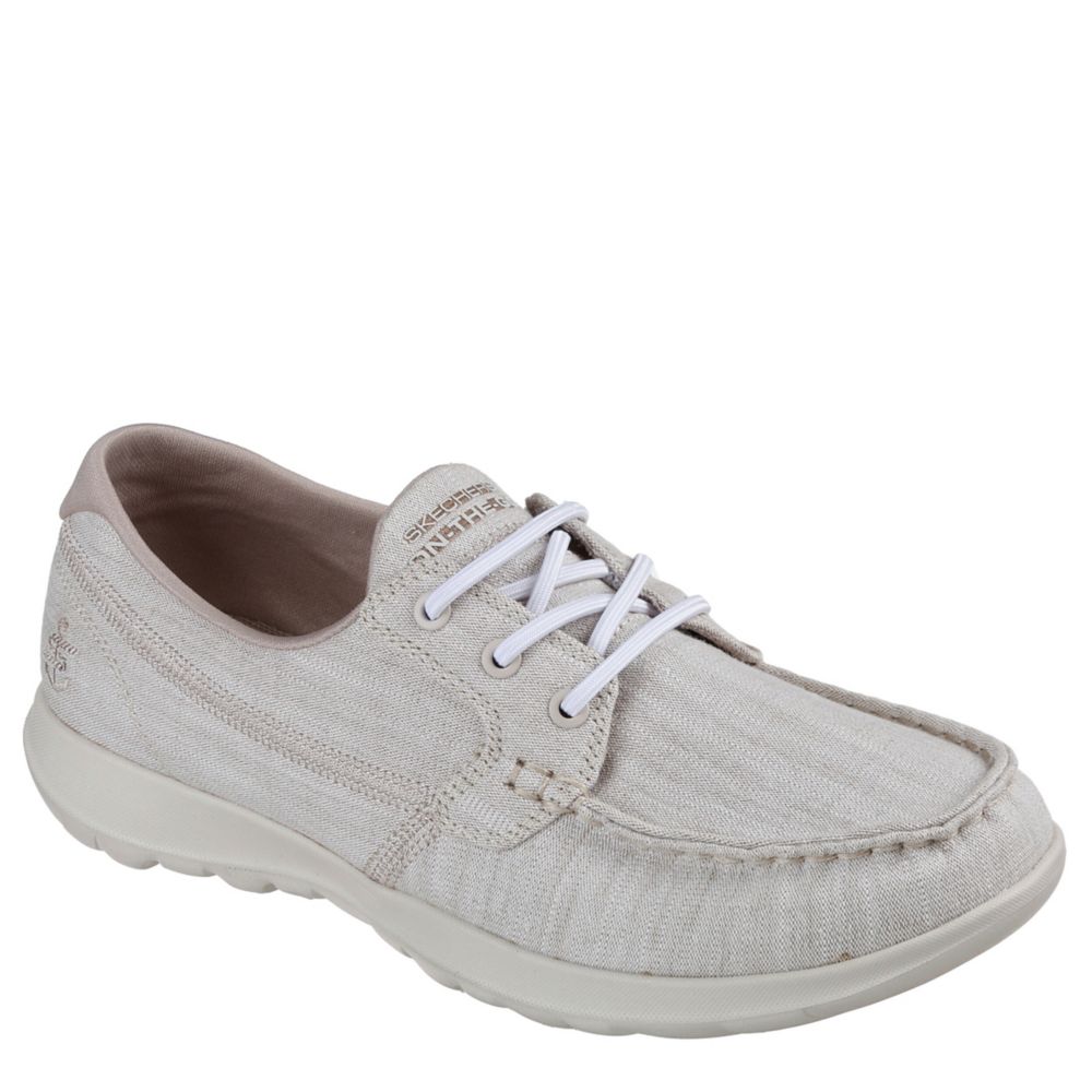 Taupe Skechers Womens Go Walk Lite Isla Boat Shoe | Rack Room Shoes