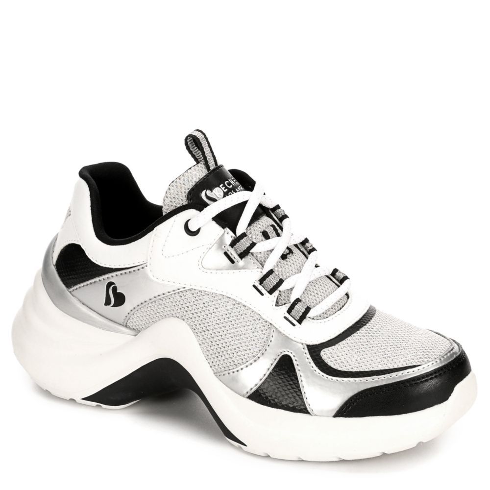 ladies black leather skechers trainers