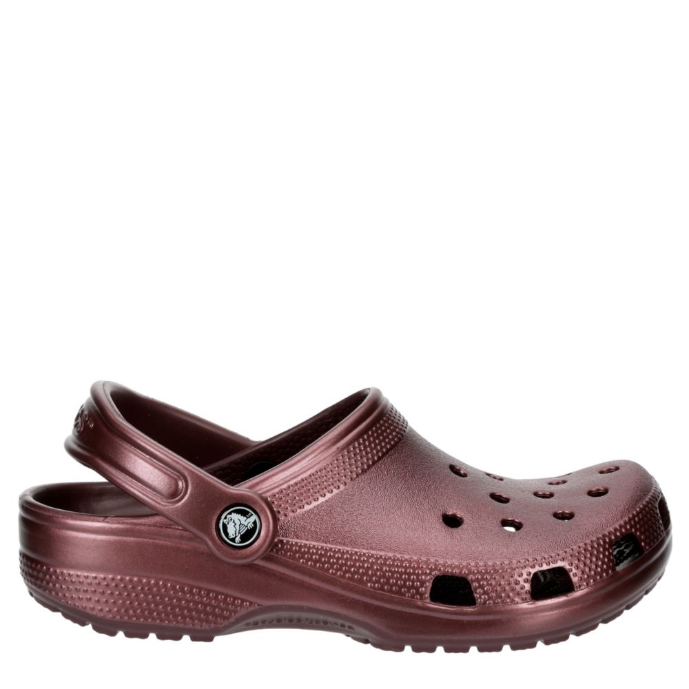 burgundy crocs with fur