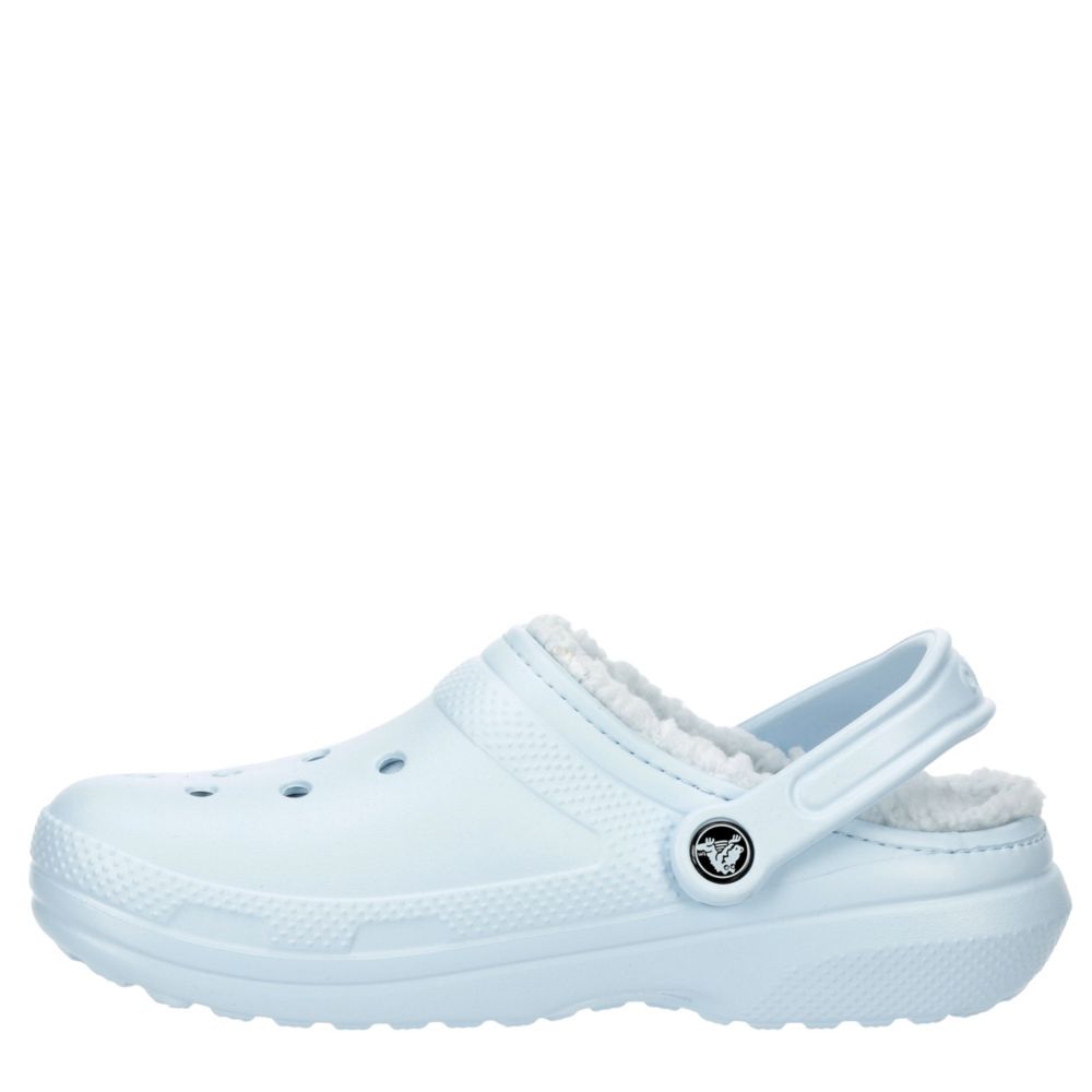 fuzzy crocs light blue