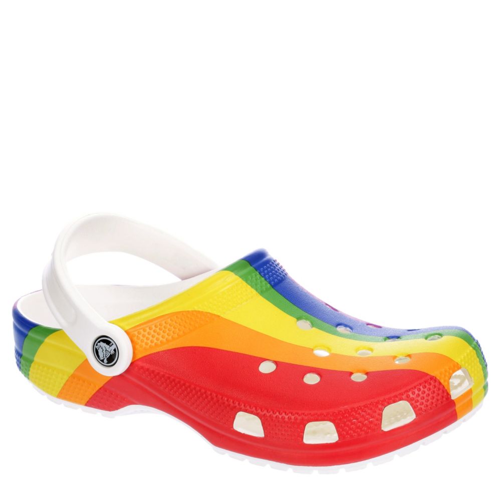 crocs with rainbow words