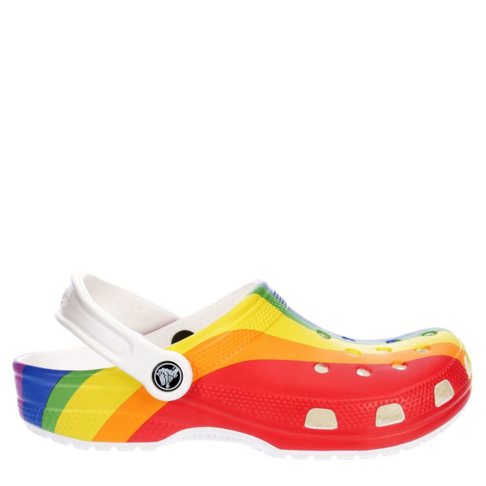 rainbow white crocs