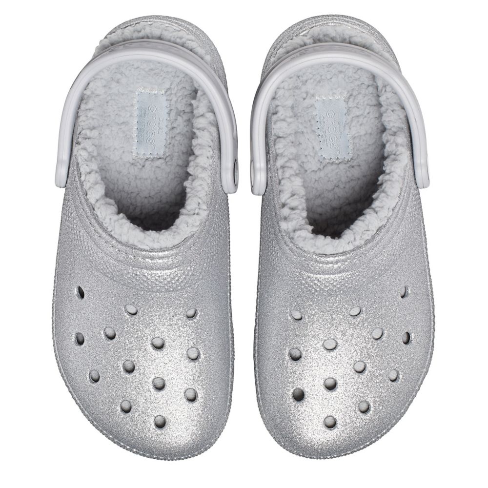silver crocs with fur