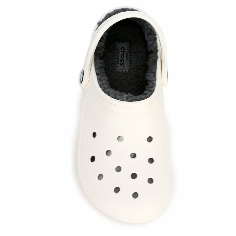 white lined clogs