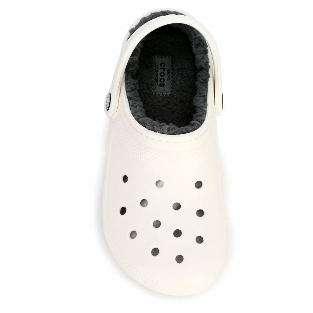 white crocs with white fur