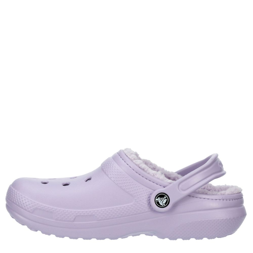 lilac fur crocs