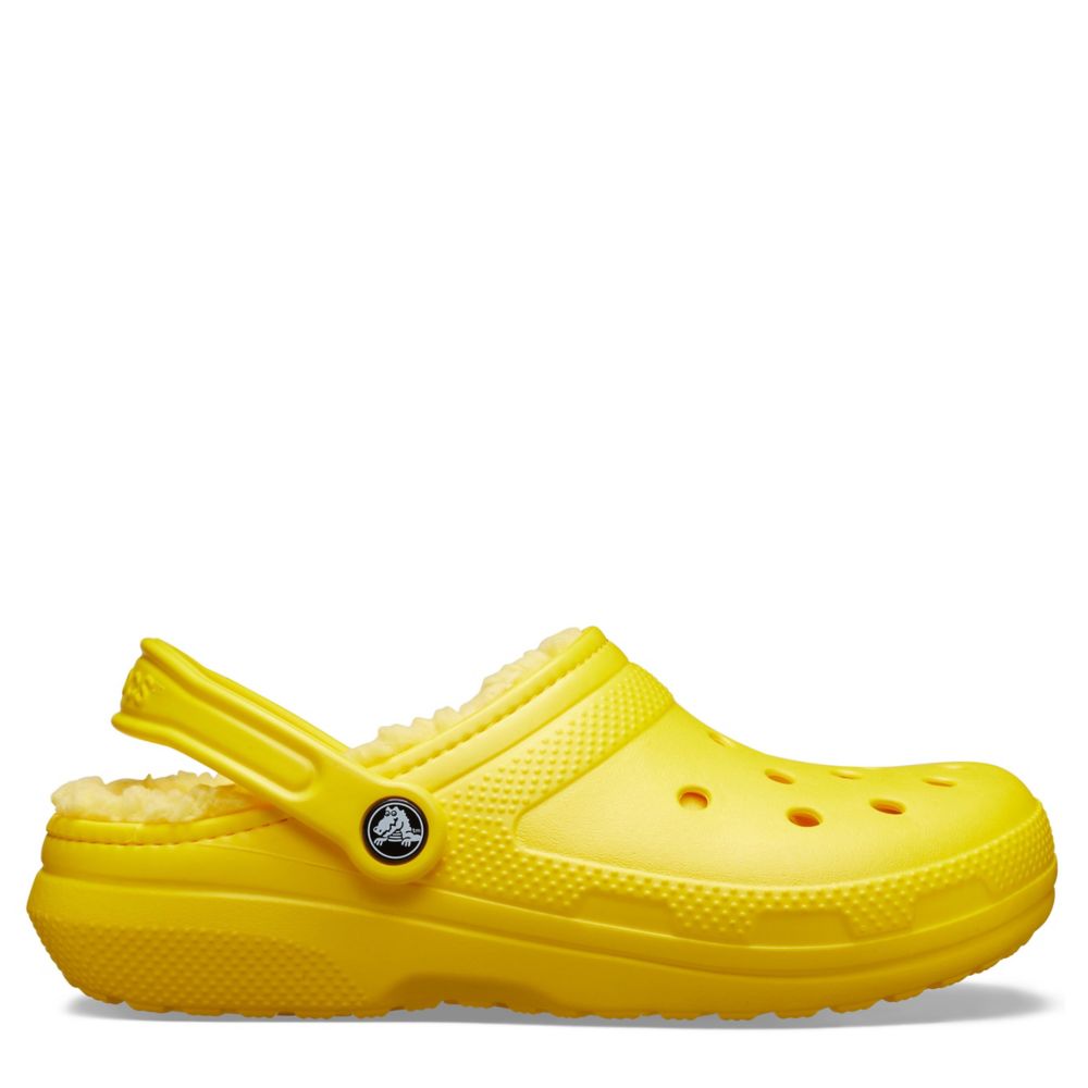 yellow crocs with fur
