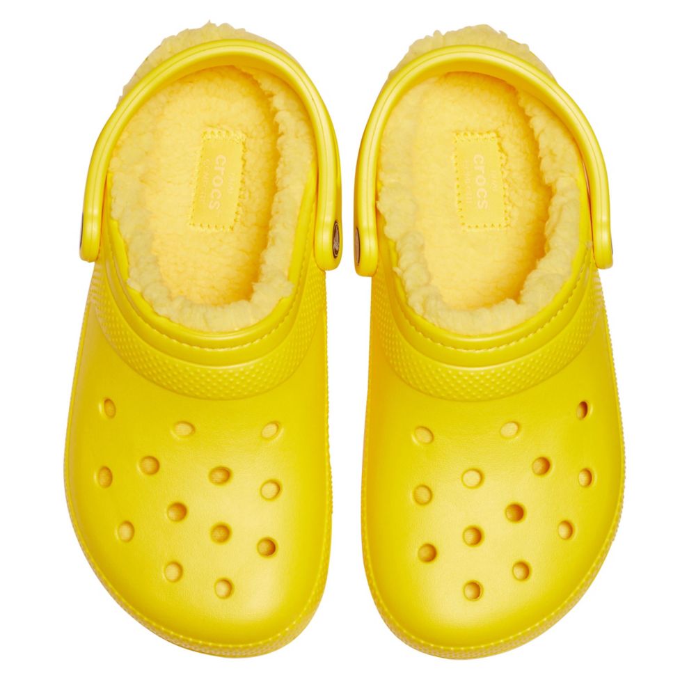 crocs with fur yellow