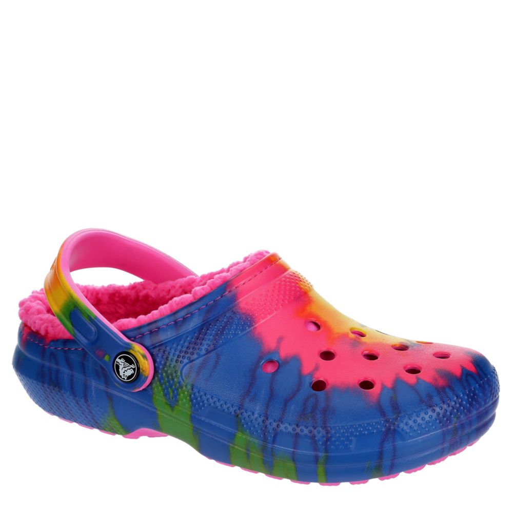 tie dye fuzzy crocs