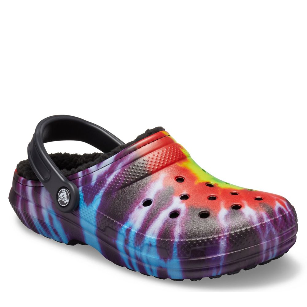 fur crocs tie dye