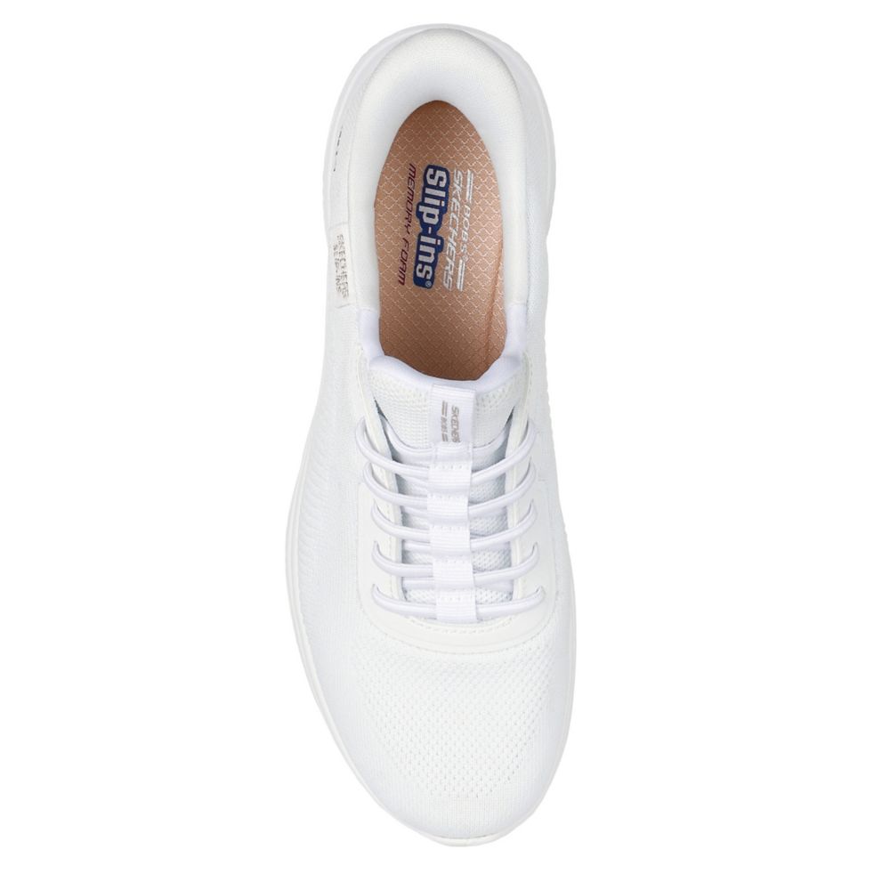 White Skechers Womens Slip-ins Glide Step Arc Waves Sneaker