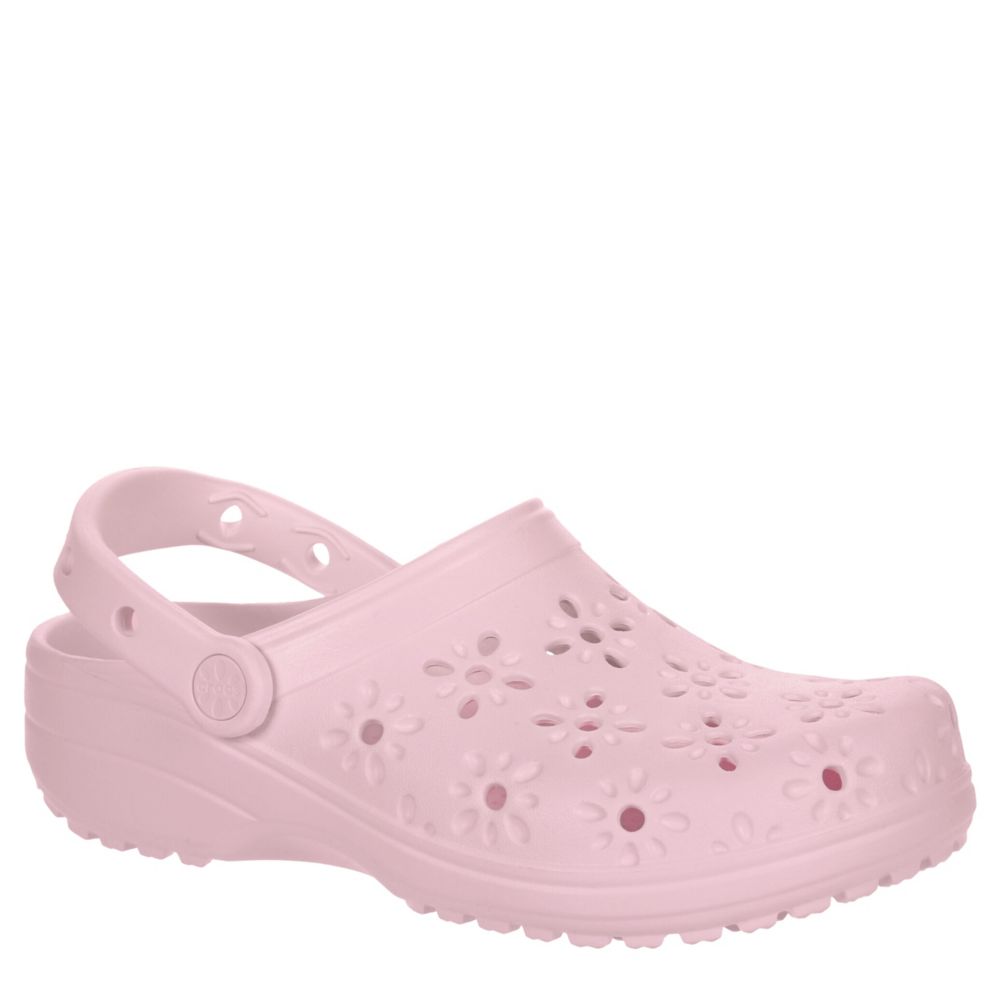Pink crocs with flowers discount
