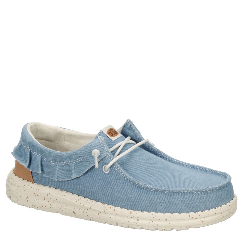 WOMENS WENDY DENIM RUFFLE SLIP ON SNEAKER