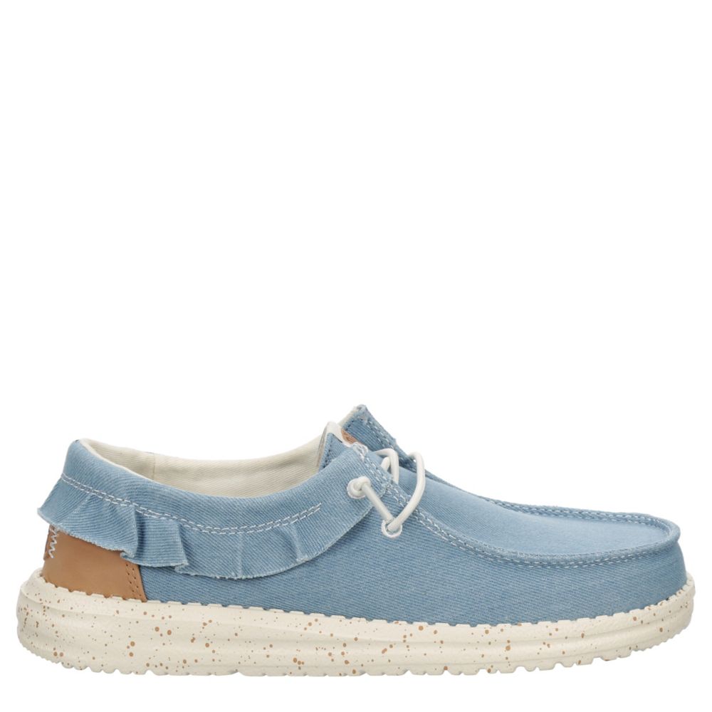 WOMENS WENDY DENIM RUFFLE SLIP ON SNEAKER