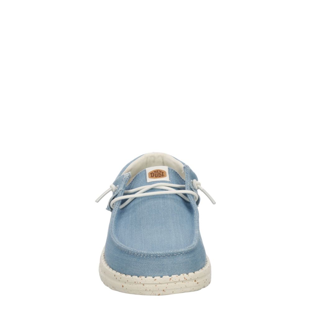 WOMENS WENDY DENIM RUFFLE SLIP ON SNEAKER