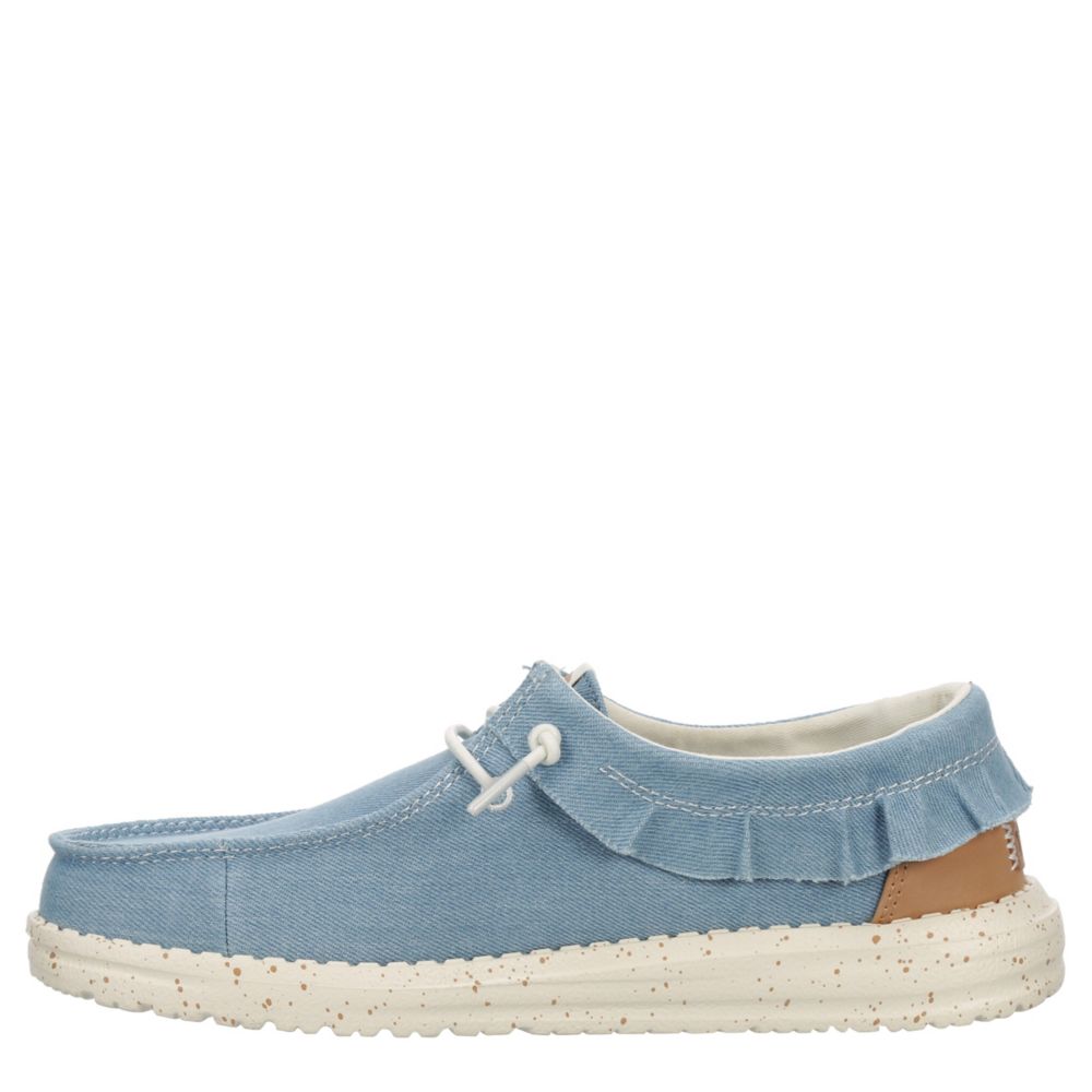 WOMENS WENDY DENIM RUFFLE SLIP ON SNEAKER