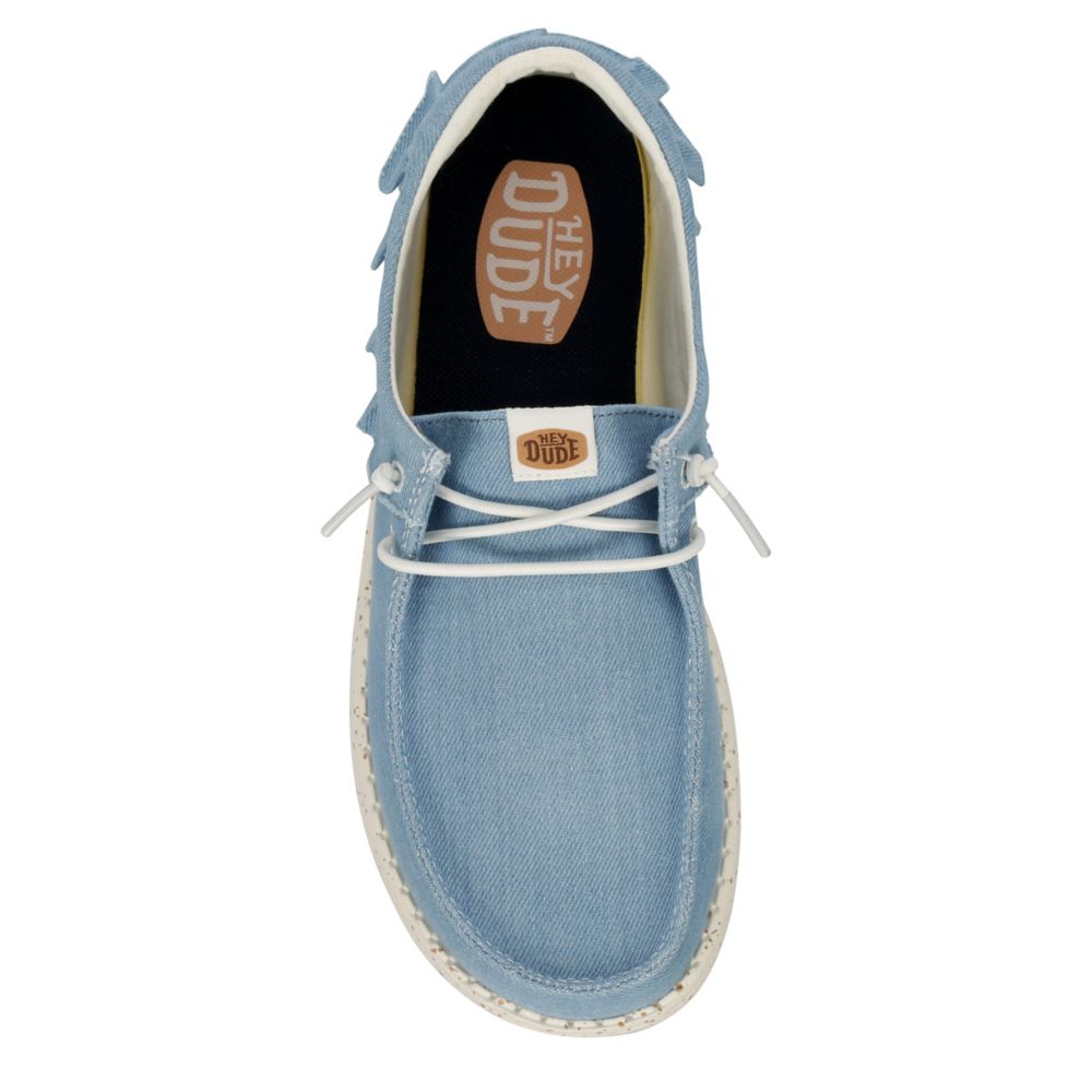 WOMENS WENDY DENIM RUFFLE SLIP ON SNEAKER