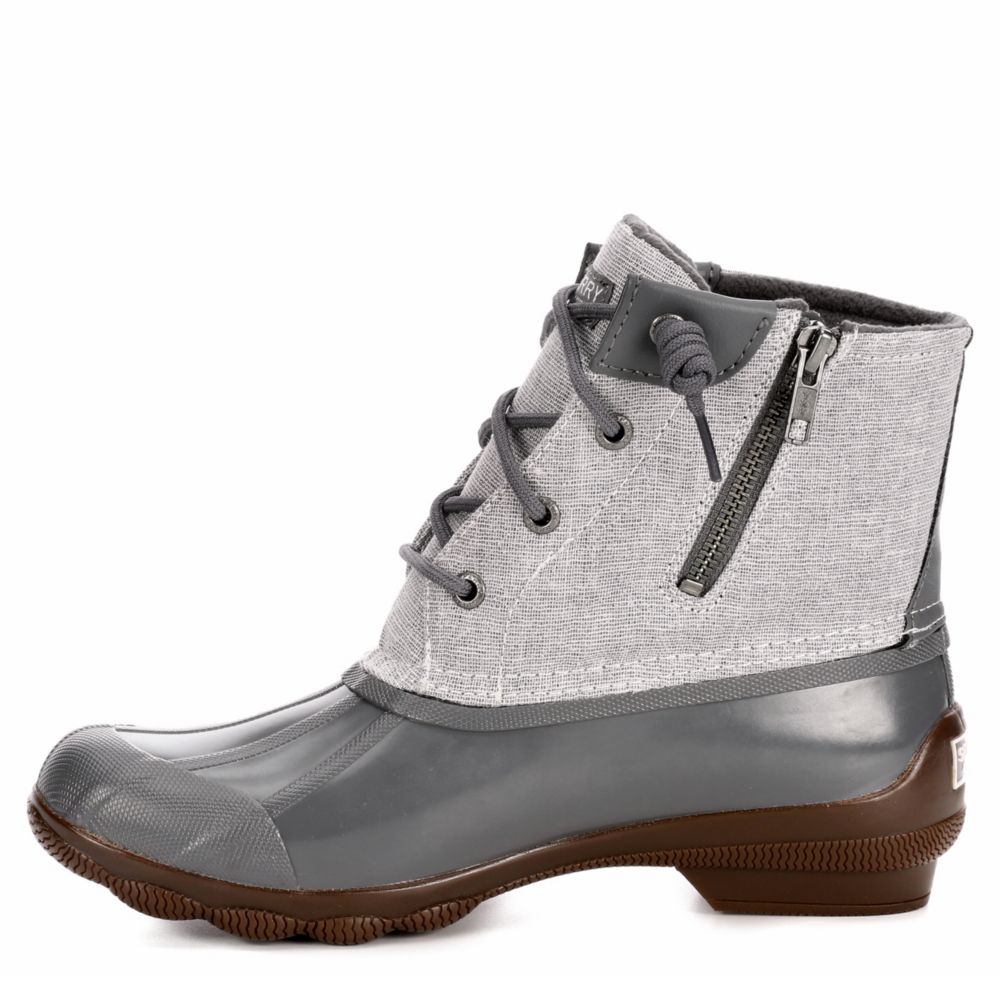 silver sperry boots
