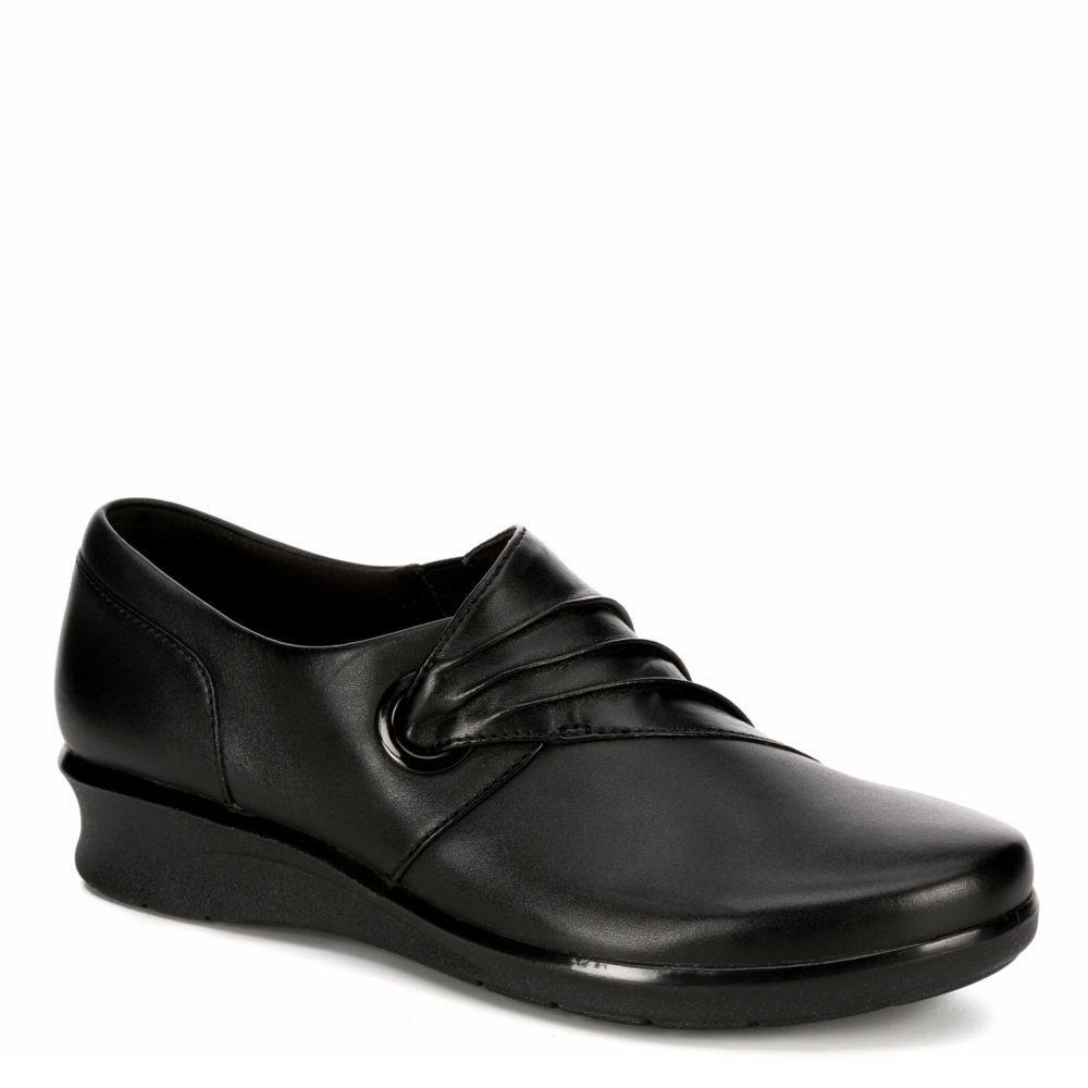 clarks womens black loafers