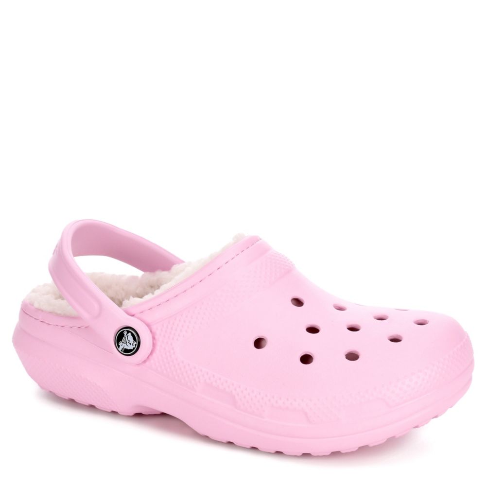fuzzy light pink crocs