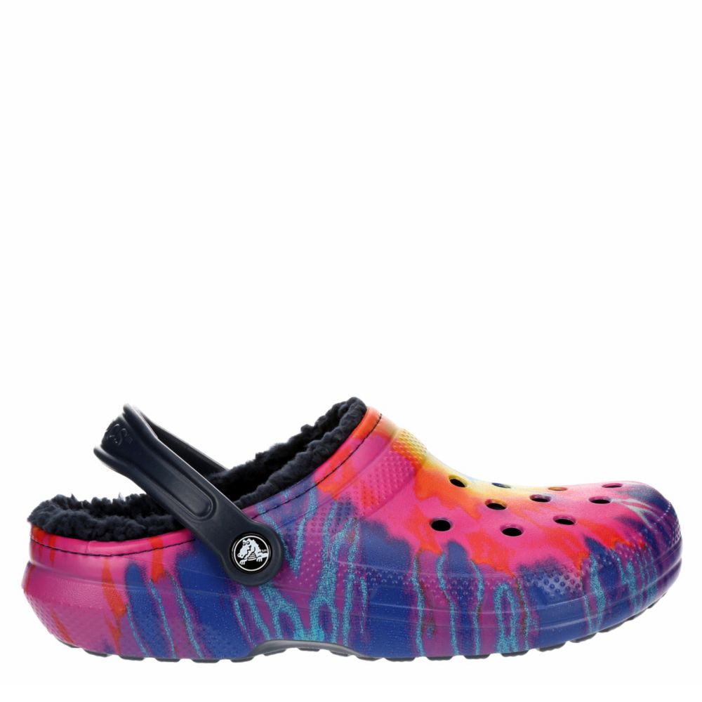 navy tie dye crocs