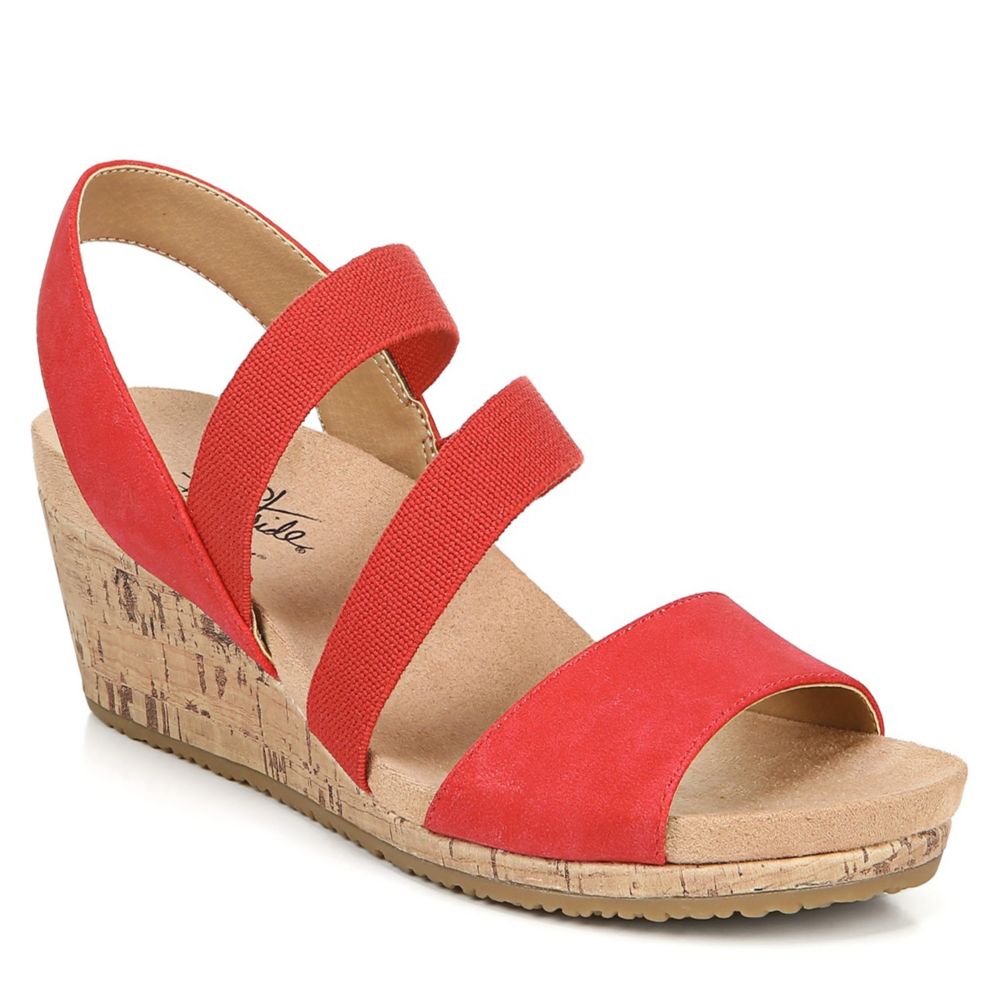 red leather wedge sandals
