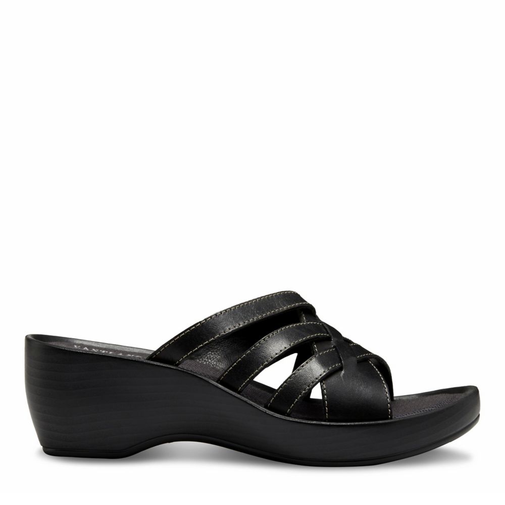 Black Eastland Womens Poppy Wedge Sandal Comfort Slides Wedges | Rack ...