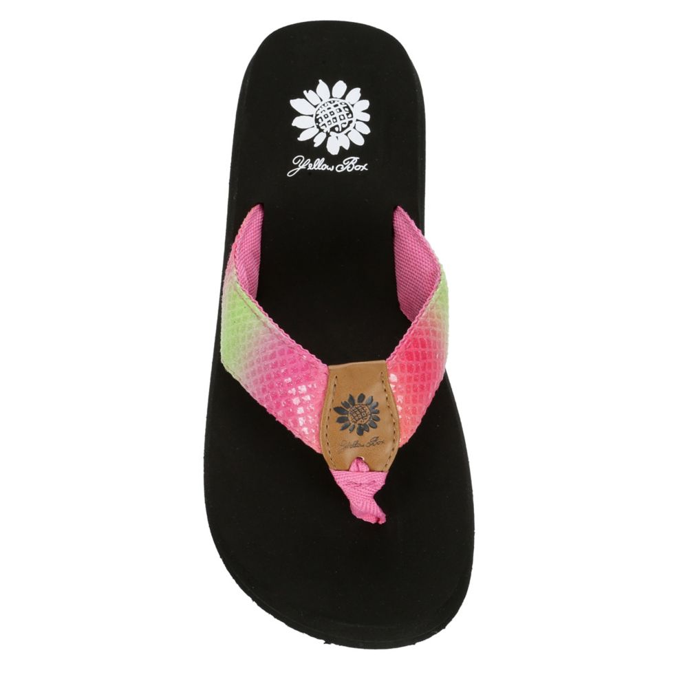 yellow box flamingo flip flops