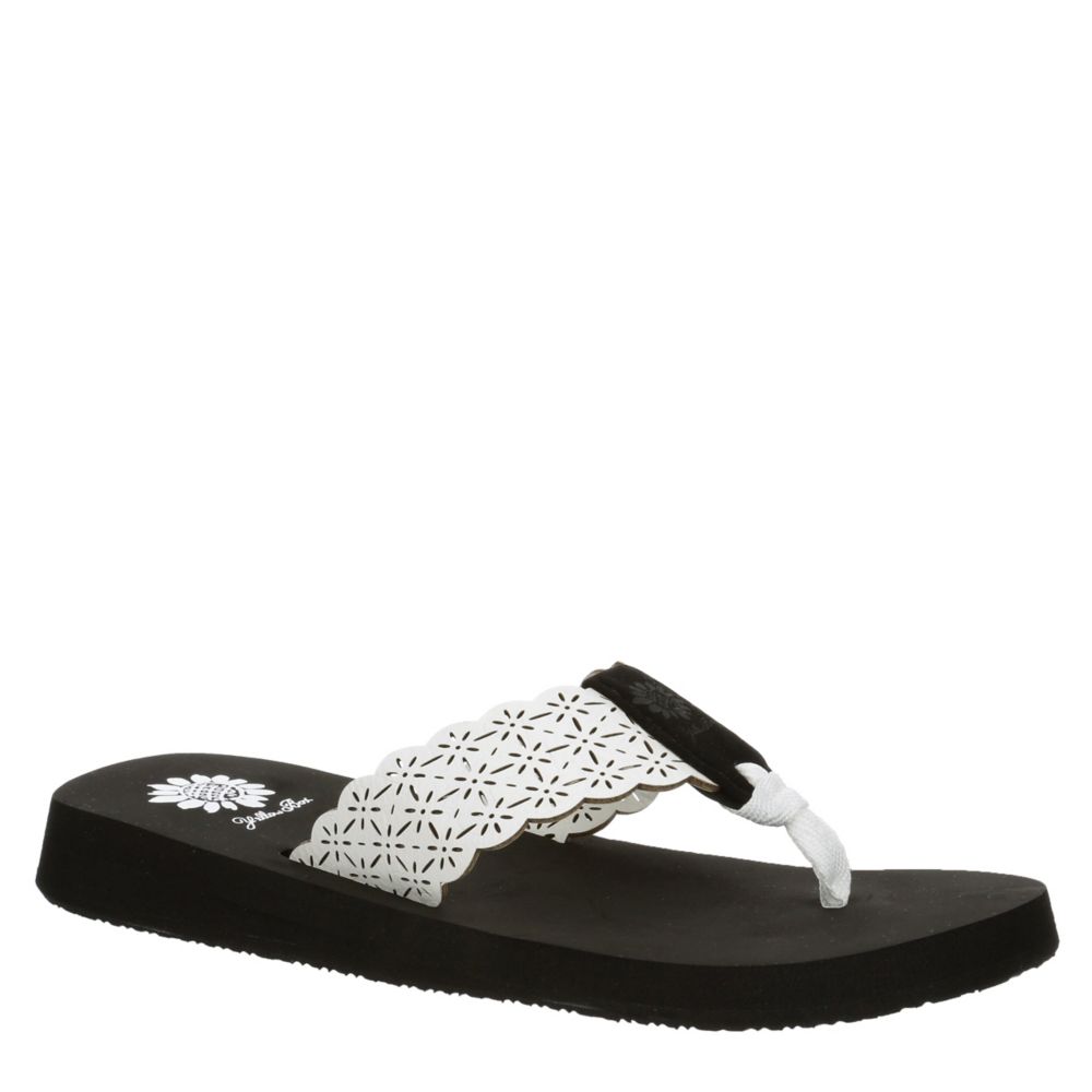 white yellow box flip flops