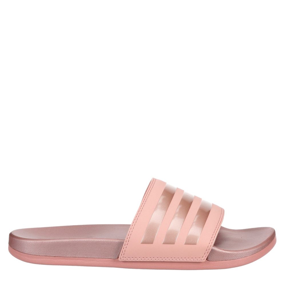 pink velvet adidas slides