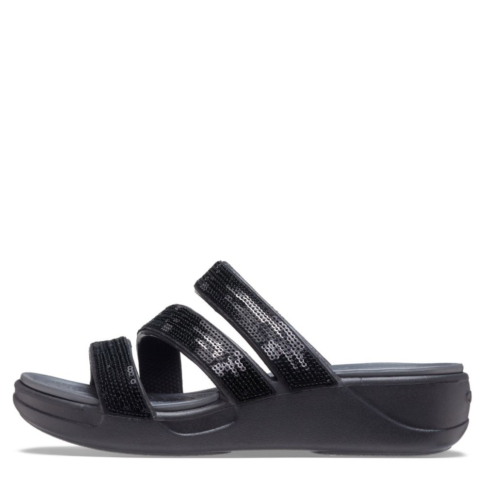 Black Womens Boca Ii Strappy Wedge Sandal, Crocs