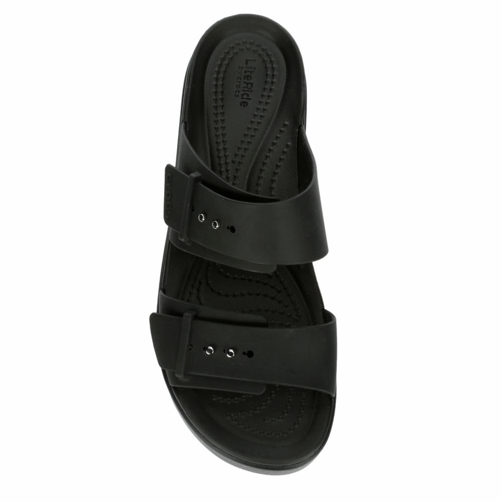 Black Crocs Womens Brooklyn Buckle Low Wedge Sandal | Rack Room Shoes