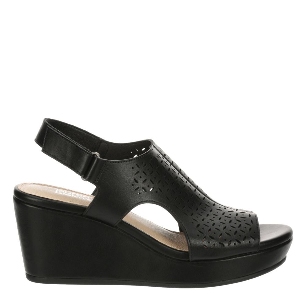 Lauren Blakwell Claire - Women's Open Toe Leather Platform Ankle Strap Wedge Sandals