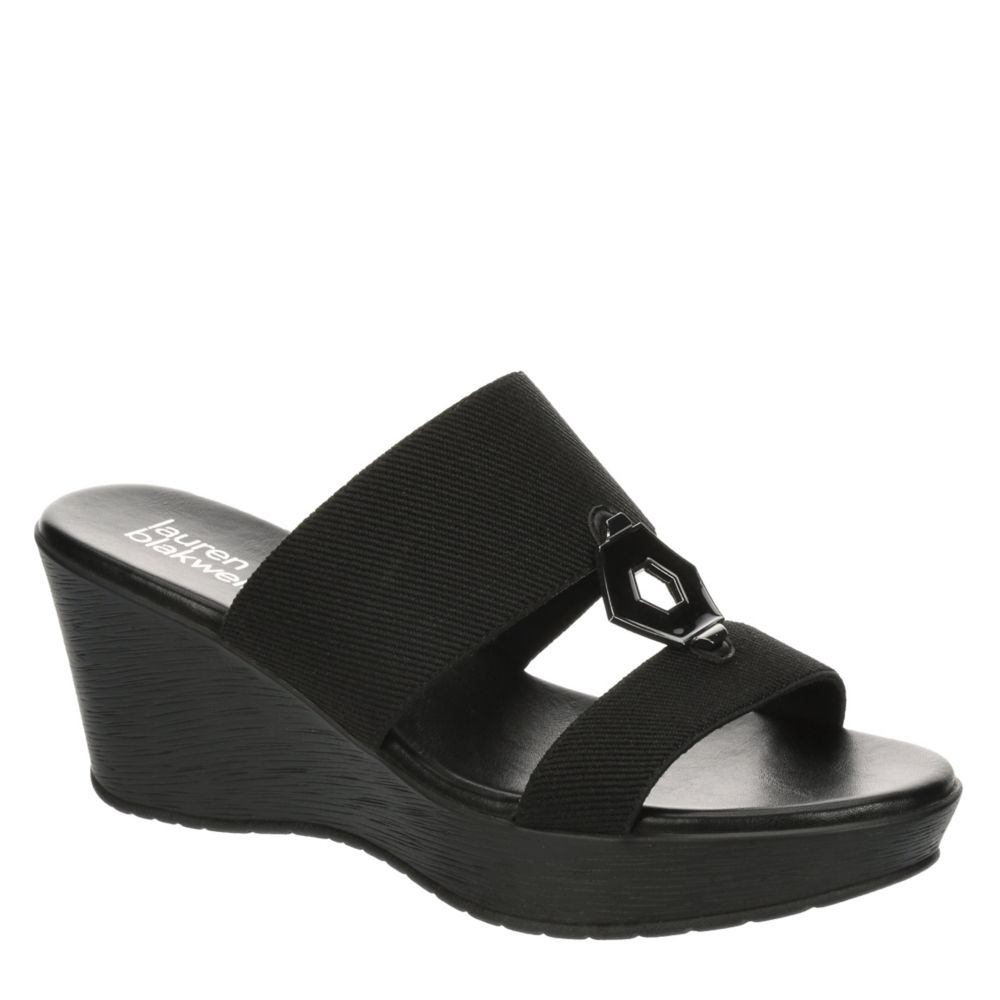 Black Womens Piper Wedge Sandal | Lauren Blakwell | Rack Room Shoes