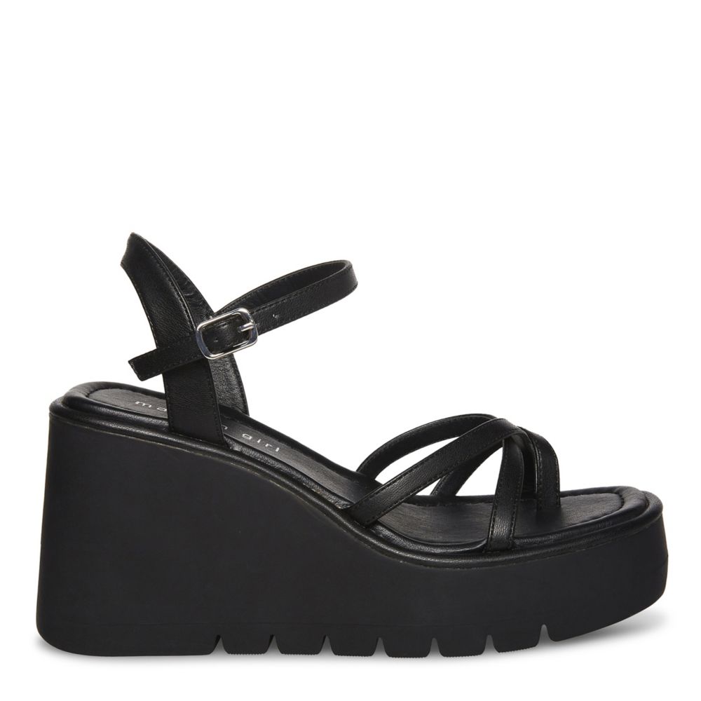 Madden Girl Womens Vaultt Wedge Sandal Black, 44% OFF