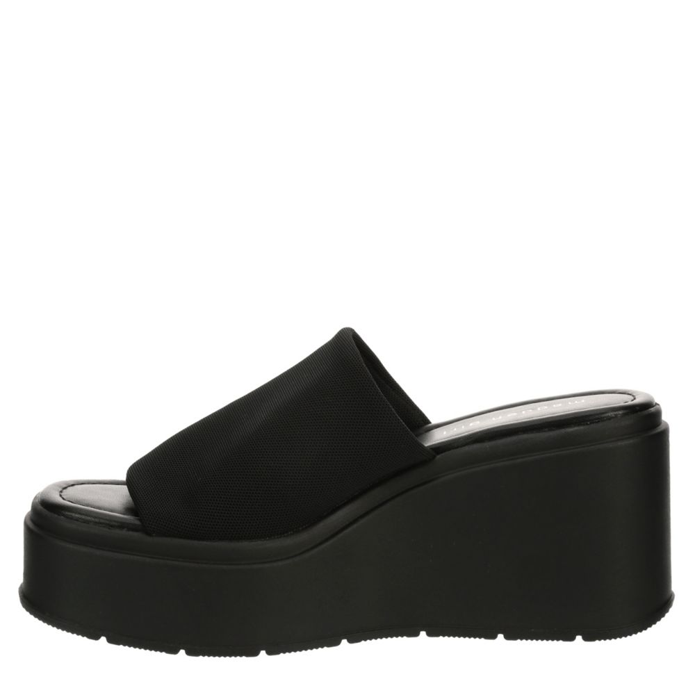 Black Womens Wesley Wedge Sandal | Madden Girl | Rack Room Shoes