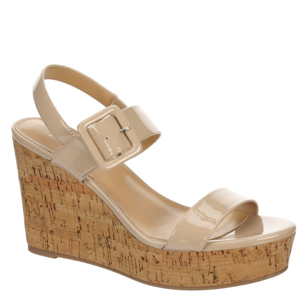 beige leather wedge shoes