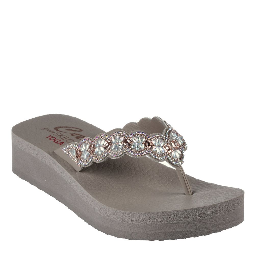 Skechers Yoga Foam Taupe Flip Flop~Size 8  Heeled flip flops, Flip flops,  Low heel wedges